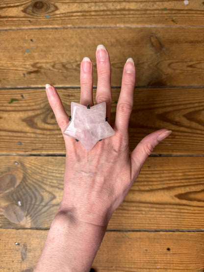 Gary Holder London 2000s Sterling silver rose quartz star ring | O/S, Rose