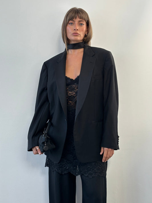 Christian Dior Monsieur 1980s Wool Tuxedo Blazer - 44R/XL