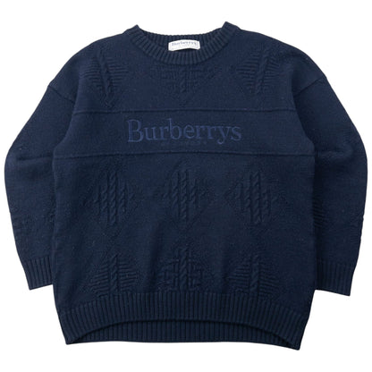 Vintage 90s Burberry Embroidered Knit Jumper Size XS | XS, Navy