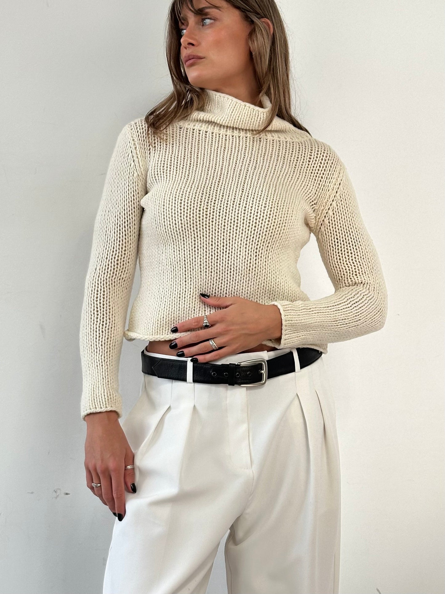 Max Mara Weekend Wool Knitted Crop Roll Neck Jumper - S