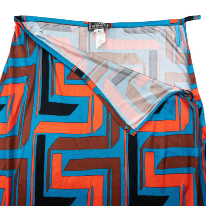 Vintage 90s Gianni Versace Couture Pattern Skirt Womens Size W27 | W28, Orange, Blue, Brown, Black