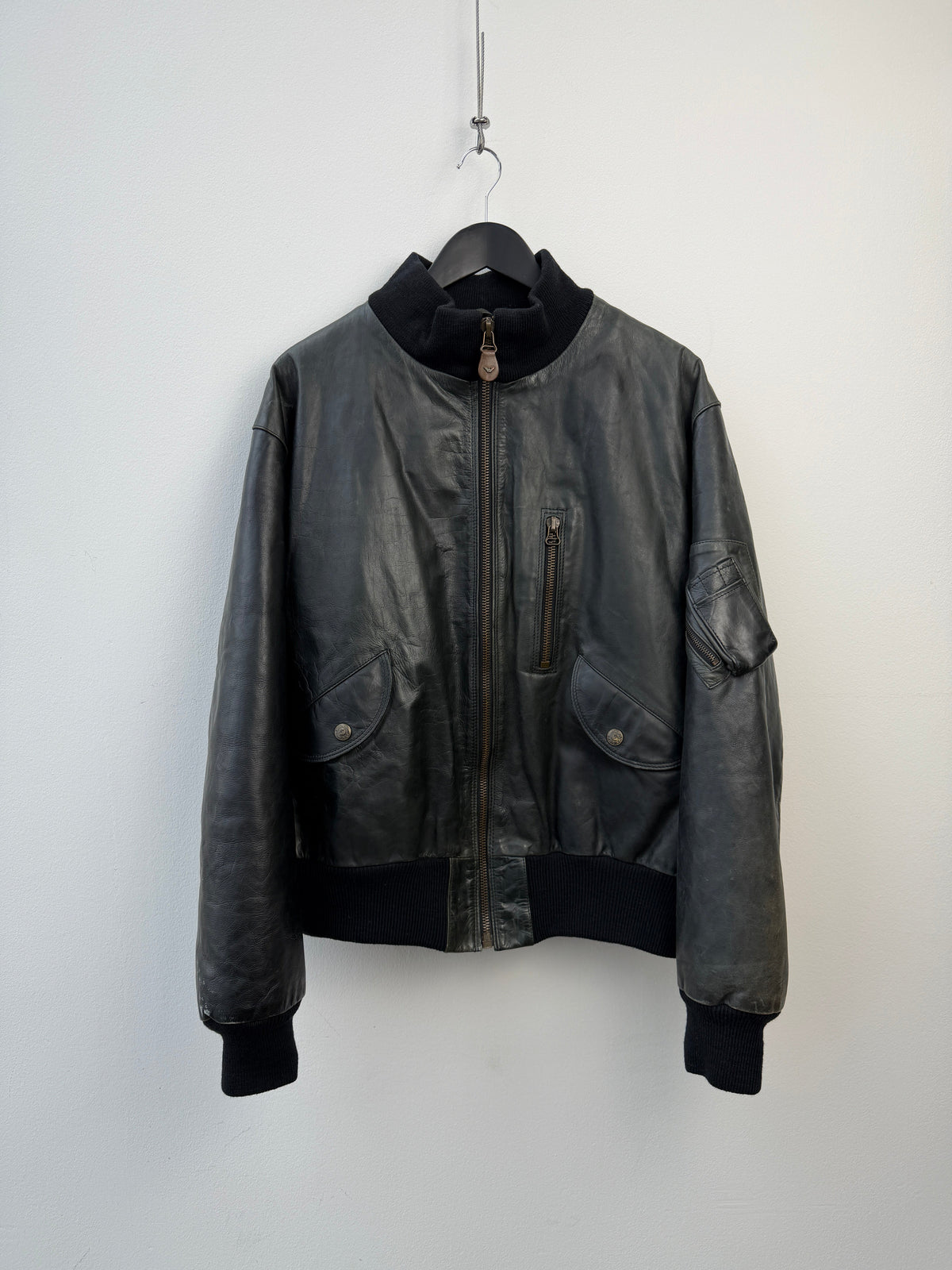 Armani Jeans 90s Leather Bomber Jacket | Large, Red