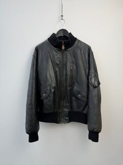 Armani Jeans 90s Leather Bomber Jacket | Large, Red