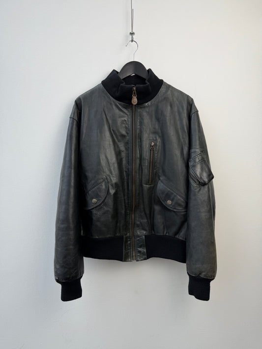 Armani Jeans 90s Leather Bomber Jacket | Large, Red
