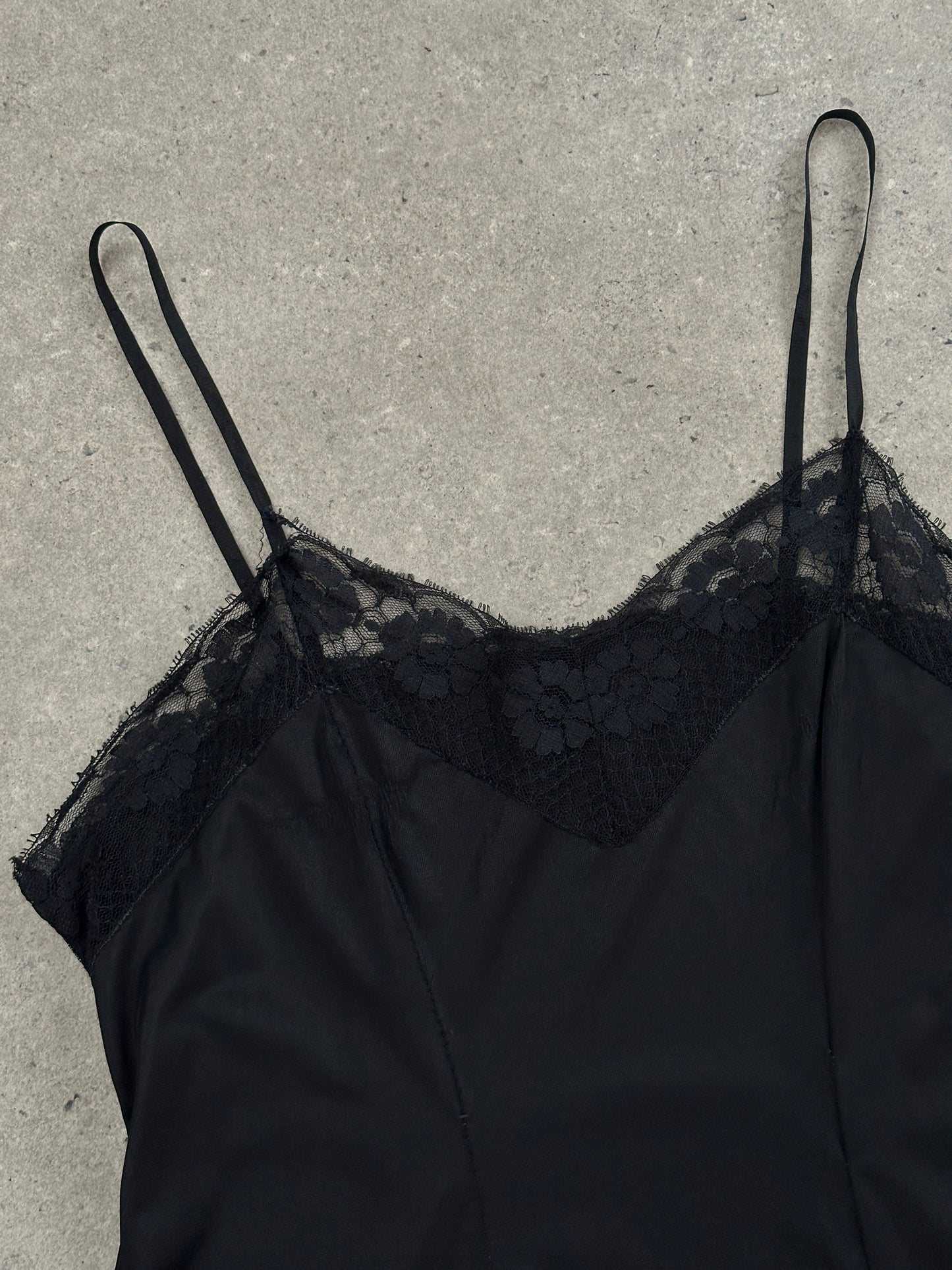 Vintage 1980s Lace Semi Sheer Slip Dress - M