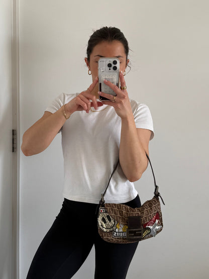 Vintage 90s Fendi Zucca Patchwork Baguette Shoulder Bag | O/S, Multicoloured