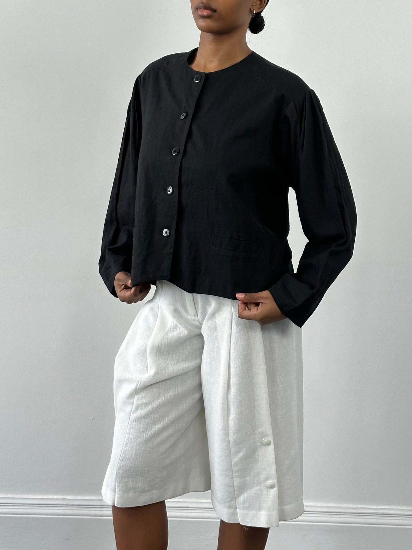 Vintage 1990s Linen Cotton Boxy Crop Jacket – M