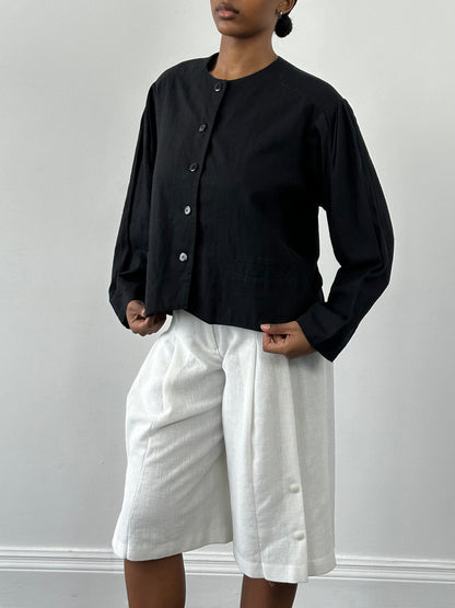 Vintage 1990s Linen Cotton Boxy Crop Jacket – M