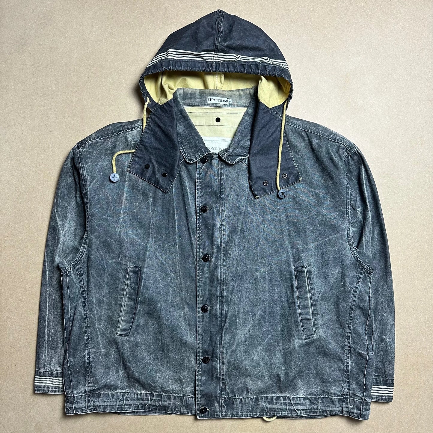 S/S 1986 Charcoal Grey Sail Cloth Marina Spell Out Hooded Coach Jacket