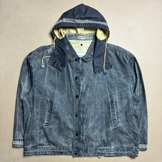 S/S 1986 Charcoal Grey Sail Cloth Marina Spell Out Hooded Coach Jacket