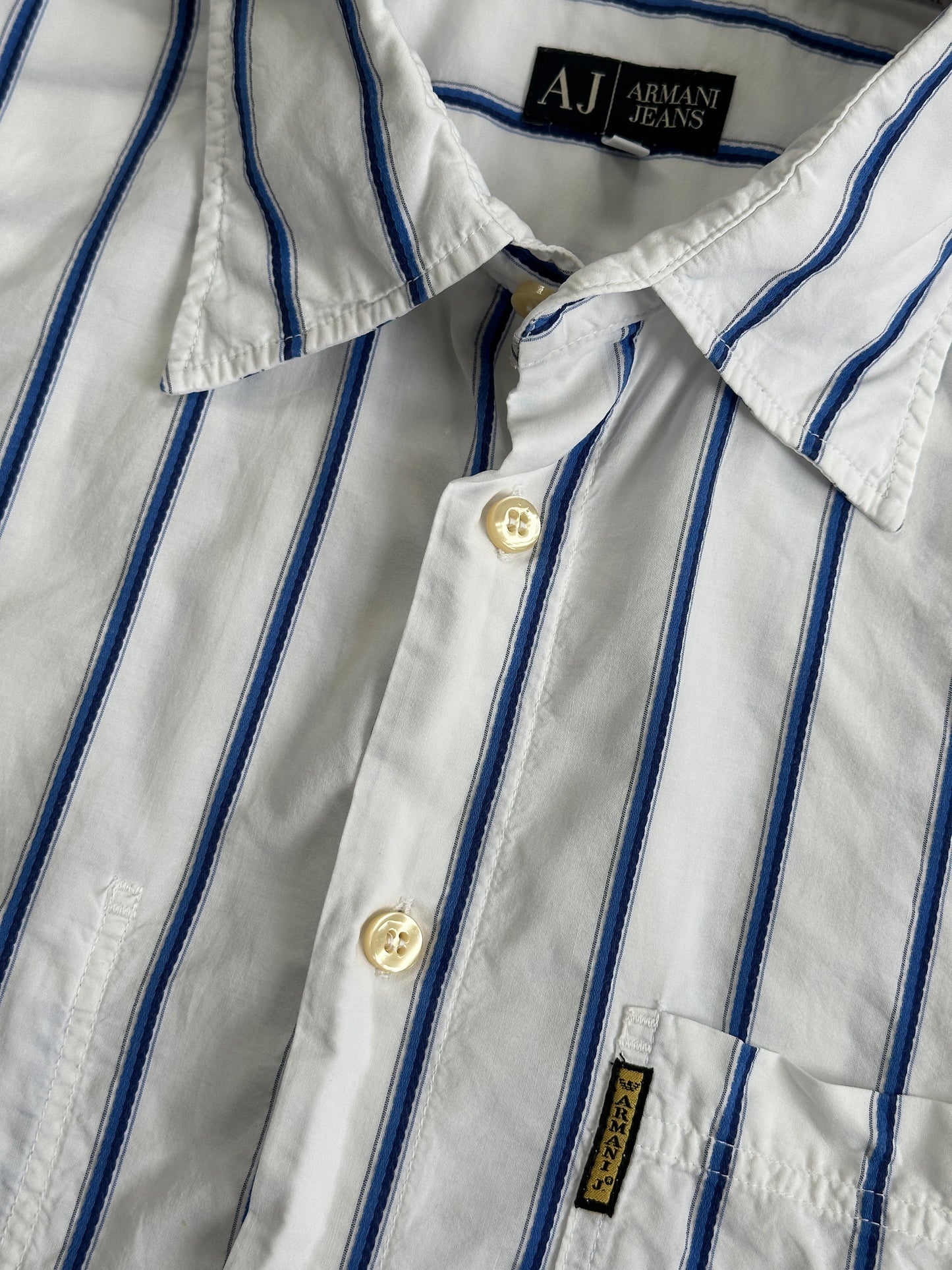 Armani Jeans 1990s Cotton Logo Striped Shirt - L