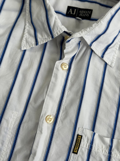 Armani Jeans 1990s Cotton Logo Striped Shirt - L