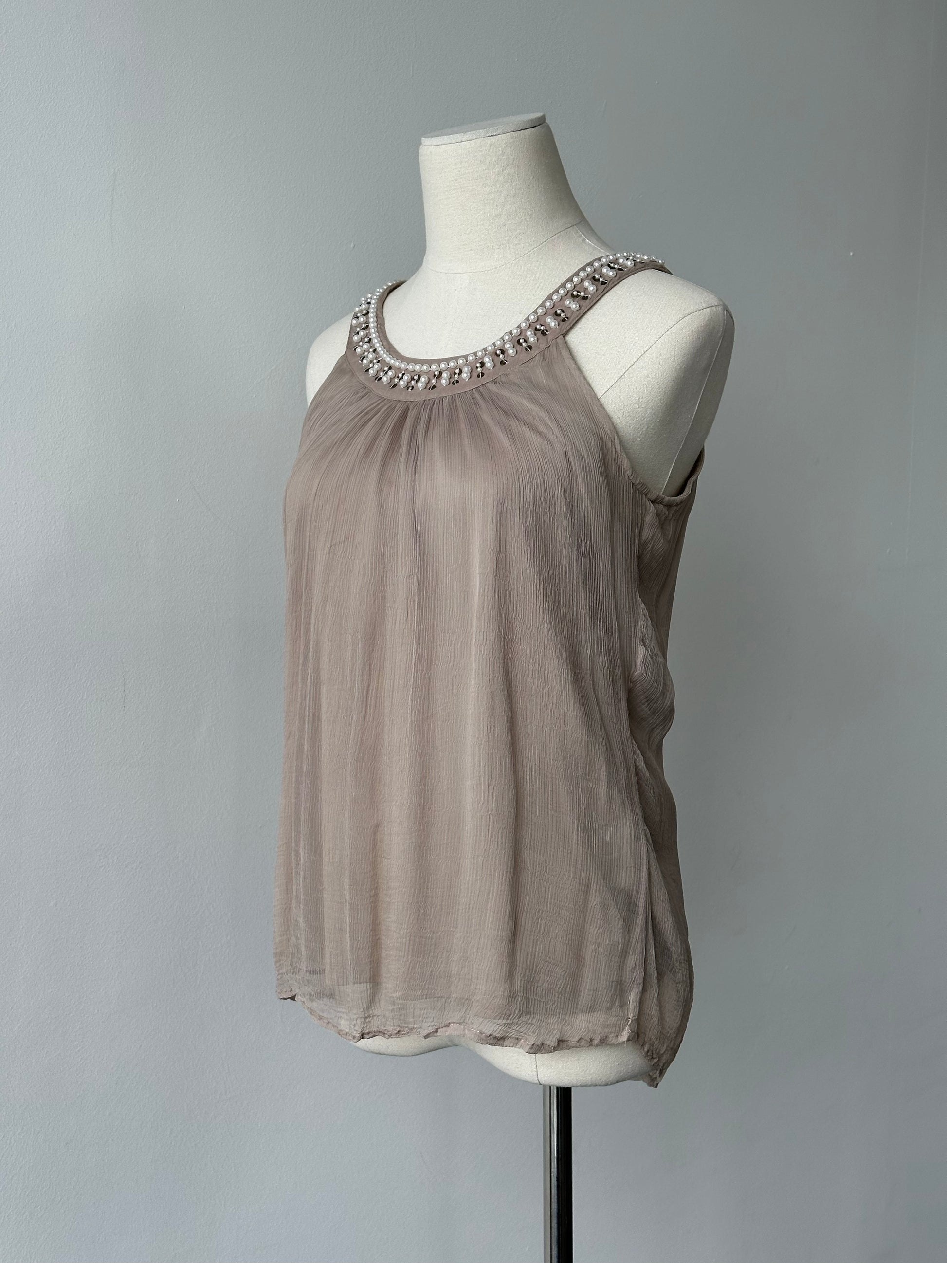 Vintage 2000s Plisse Pearl Sleeveless Top - S
