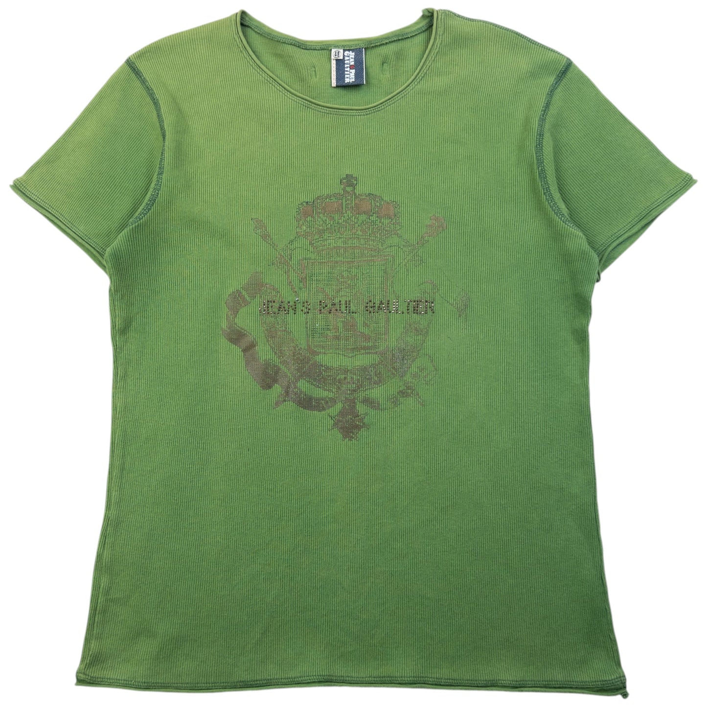 Vintage 2000s Jean Paul Gaultier Ribbed Diamanté T Shirt Womens Size S | Small, Gold