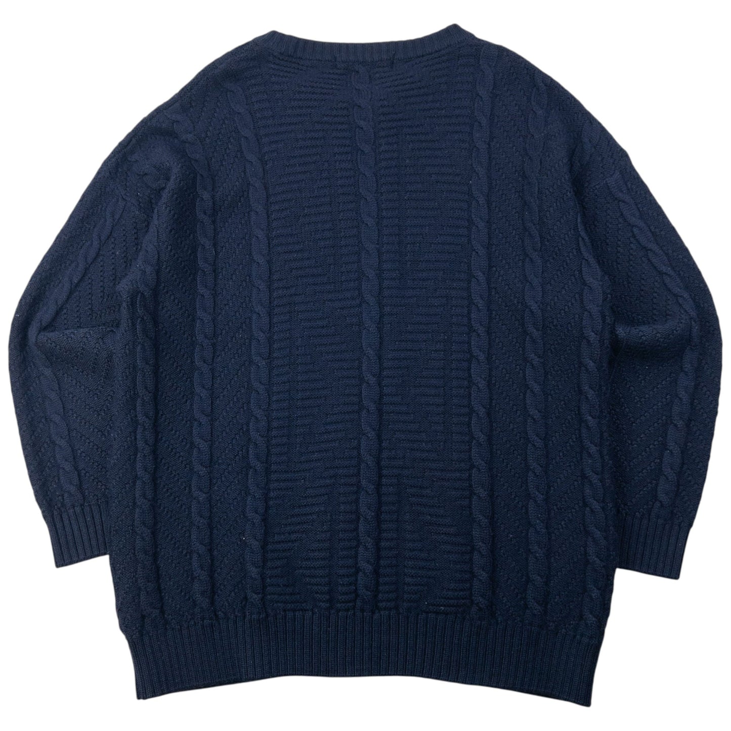 Vintage 90s Burberry Embroidered Wool Cable Knit Jumper Size XL | XL, Navy