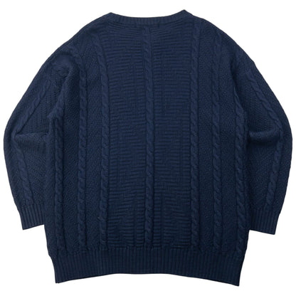 Vintage 90s Burberry Embroidered Wool Cable Knit Jumper Size XL | XL, Navy