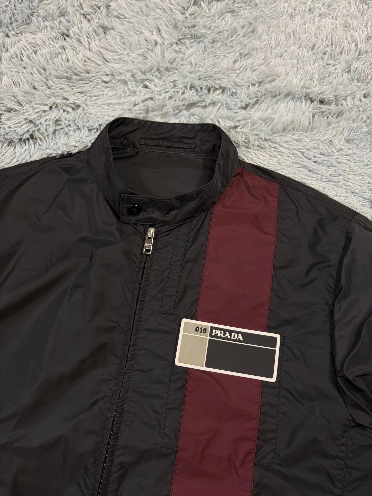 Prada 2018 Rubber Race Logo Striped Nylon Pocket Jacket - IT52 | O/S, Multicoloured