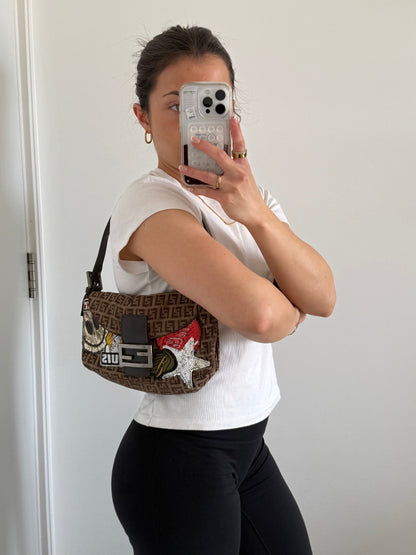 Vintage 90s Fendi Zucca Patchwork Baguette Shoulder Bag | O/S, Multicoloured