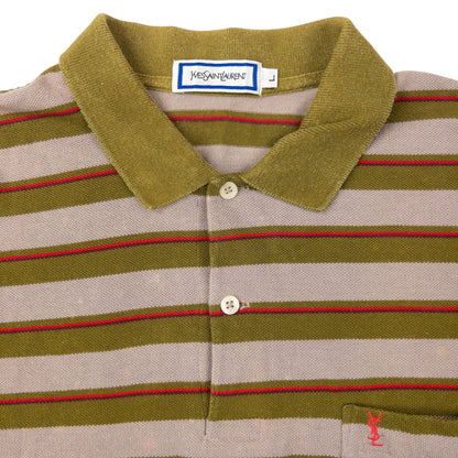 Vintage 80s YSL Yves Saint Laurent Striped Long Sleeve Polo Shirt Size M | Medium, Red