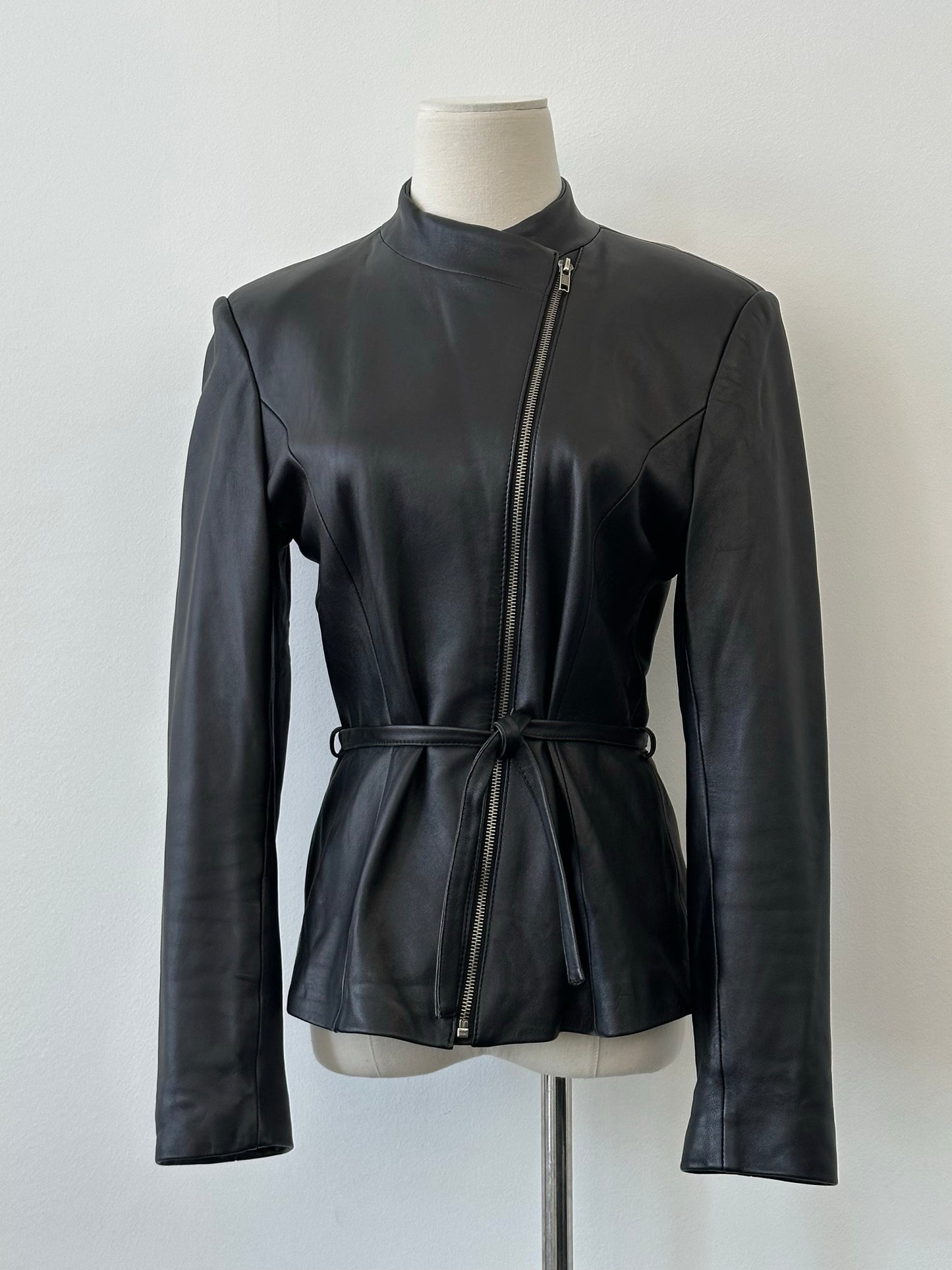 Vintage 1990s Asymmetric Belted Leather Jacket - S