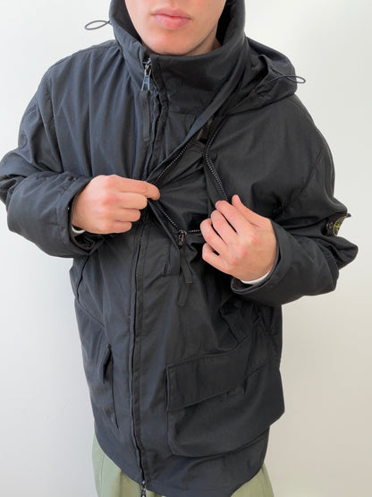 Stone Island AW00 Nylam Dutch Rope Liner Asymmetrical Overcoat | XX-Large, Black