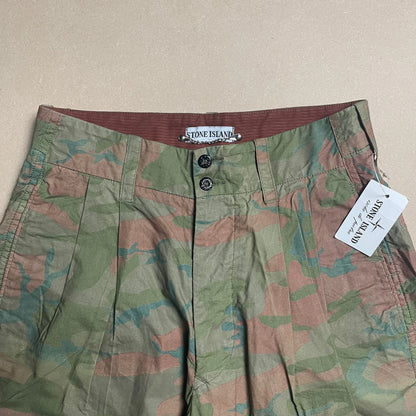 S/S 1990 Teal Green Ice Camouflage Pleated Shorts