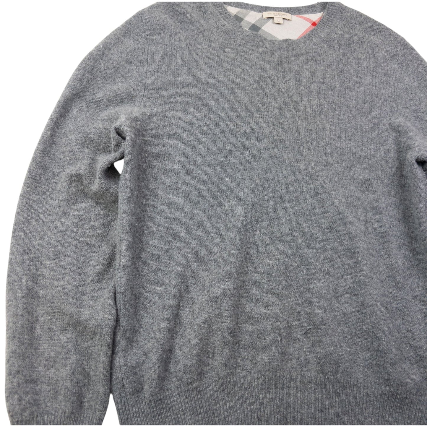 Vintage 2000s Burberry Brit Nova Check Elbow Patch Cashmere Jumper Size M | Medium, Grey