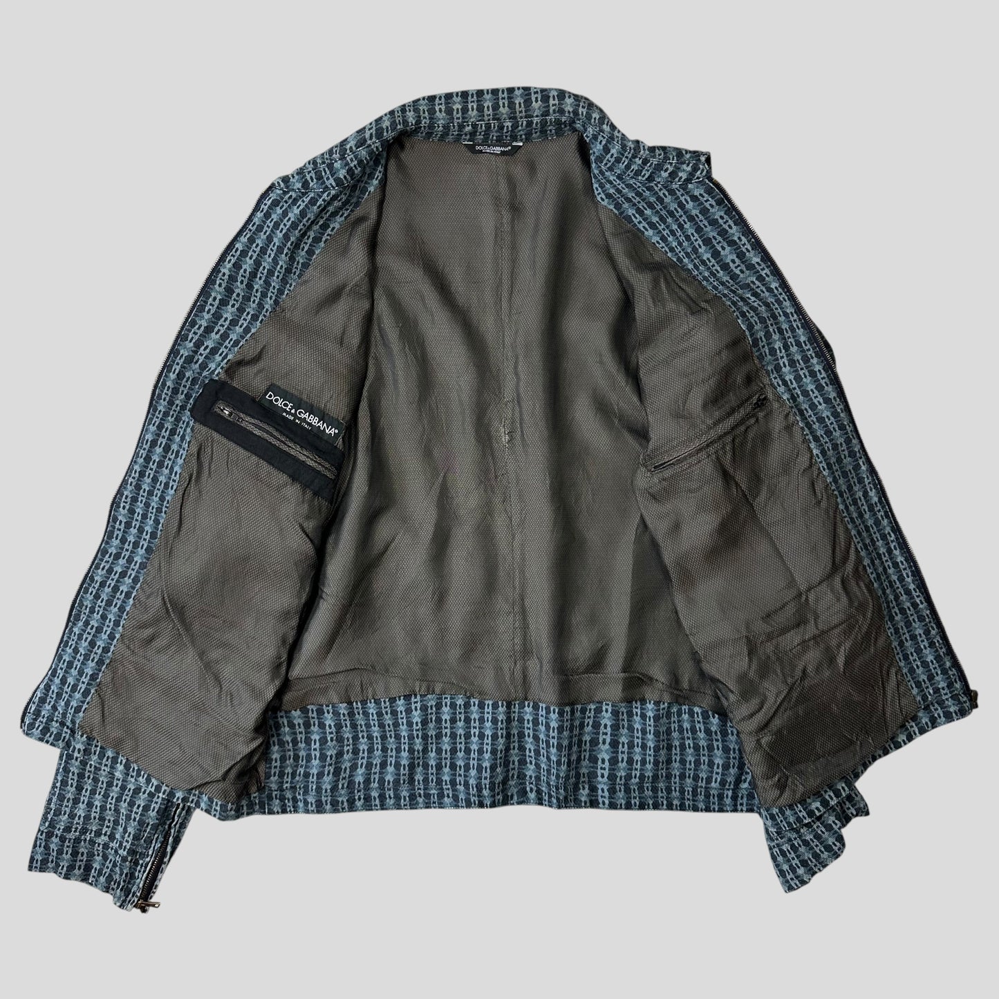 Dolce & Gabbana 00’s Psychedelic Barbed Wire CottonBiker Jacket - M | Default Title, Blue