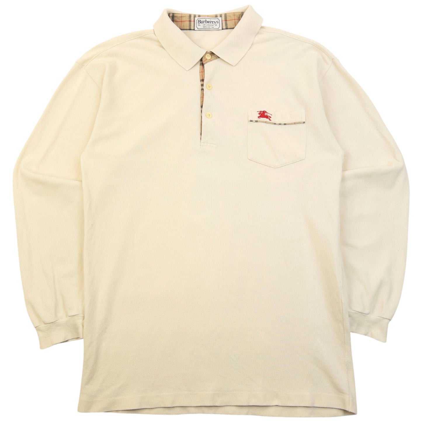 Vintage 90s Burberry Long Sleeve Polo Shirt Size M | Medium, Cream