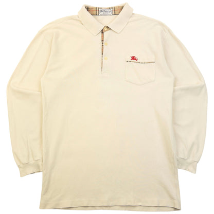 Vintage 90s Burberry Long Sleeve Polo Shirt Size M | Medium, Cream