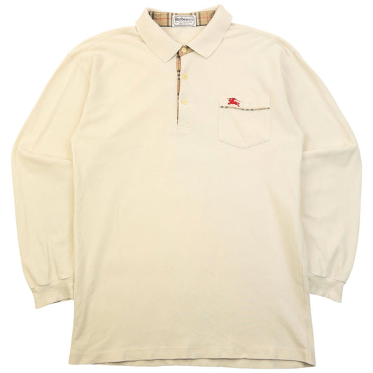 Vintage 90s Burberry Long Sleeve Polo Shirt Size M | Medium, Cream