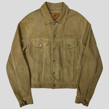Gucci by Tom Ford 00’s Suede Leather Belted Boxy Trucker Jacket - IT52 | Default Title, Sandy Beige