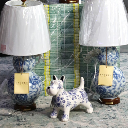 SET of Ralph Lauren Porcelain Blue Floral Lamp