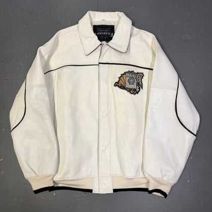 Avirex King Casino Leather Jacket In White (XXXL)
