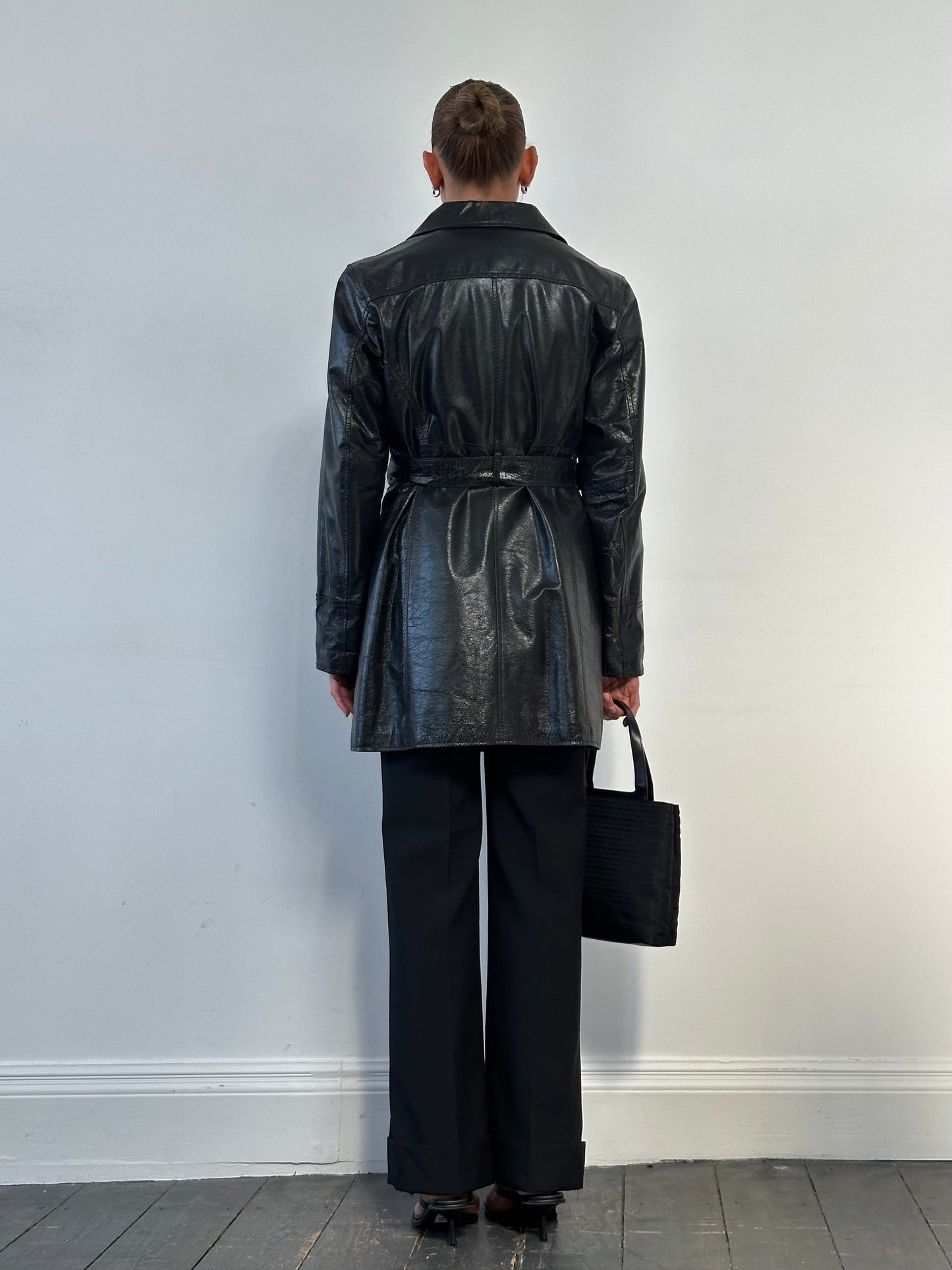 Conbipel Leather Belted Trench Coat - M