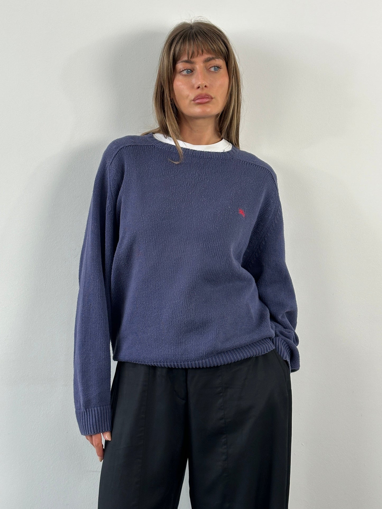 Burberry 1990s Cotton Logo Knitted Jumper - L