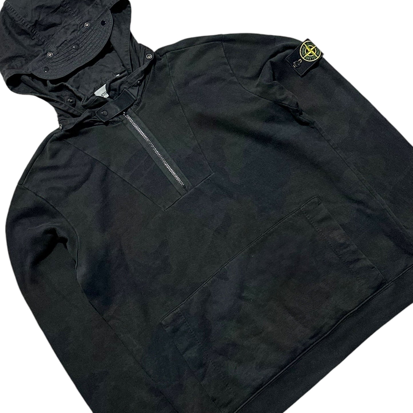 Stone Island 1/4 Zip Pullover Camo Hoodie with built in Cap