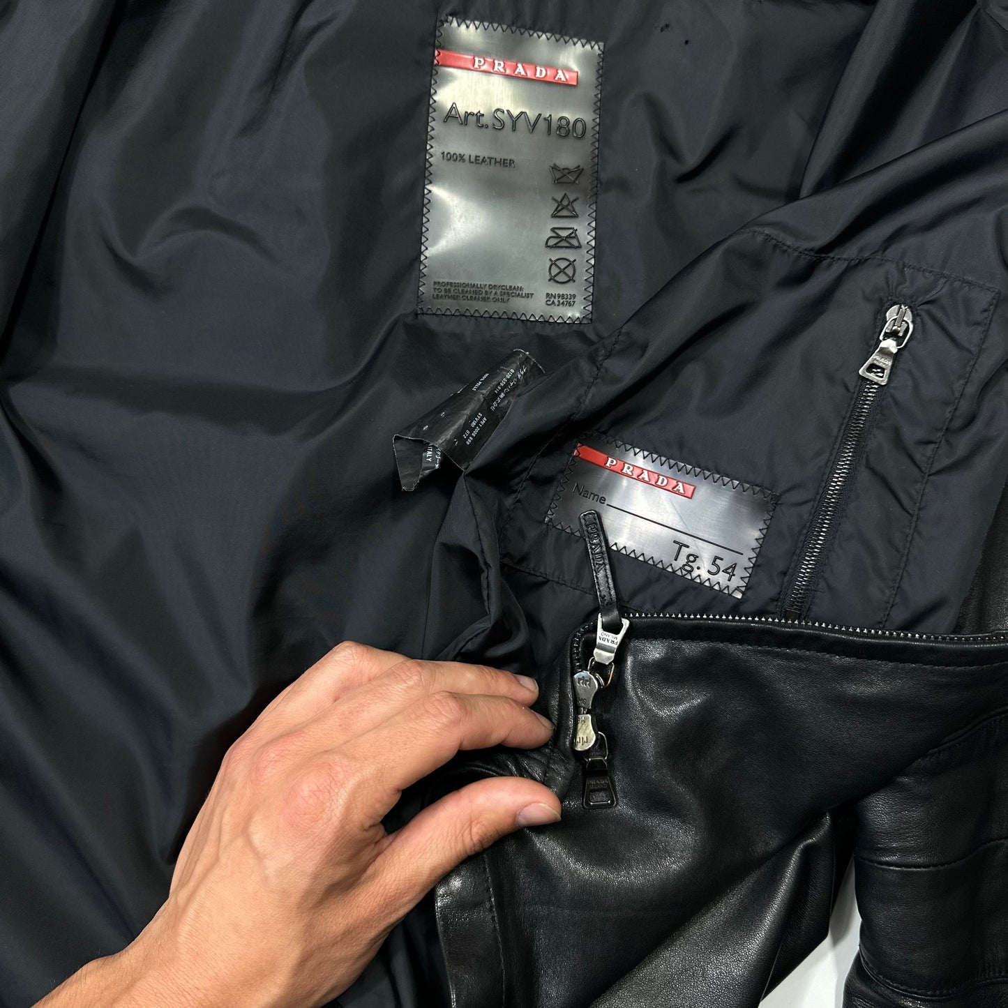 Prada Sport 2006 Leather Perforated Café Racer Logo Jacket - M | Default Title, Black