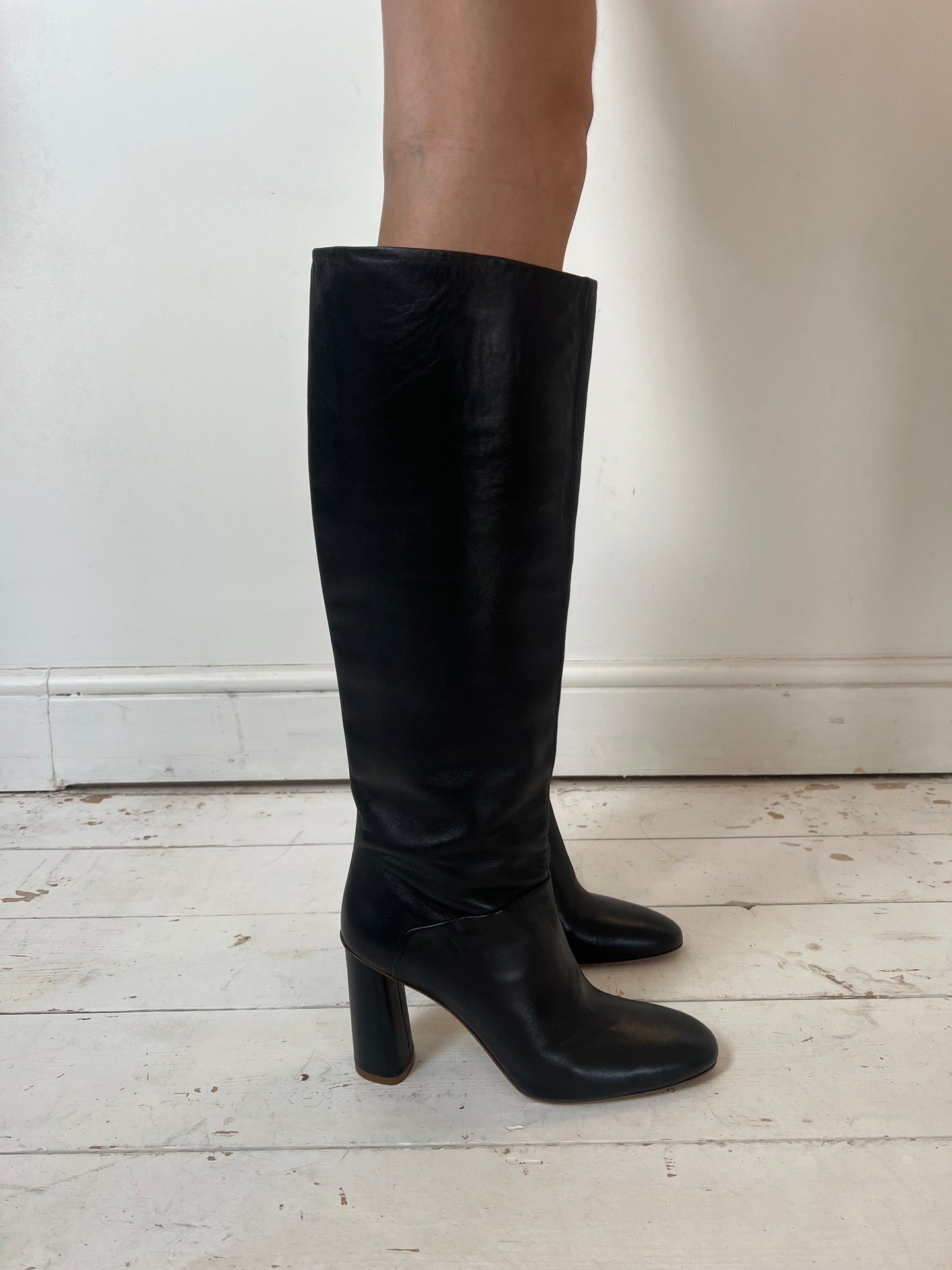 ACNE LEATHER KNEE HIGH BOOTS (EU 40) | DEFAULT TITLE, Black