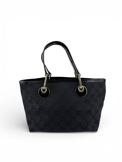 Vintage 90s Gucci Monogram Black Mini Tote Handbag | O/S, Black