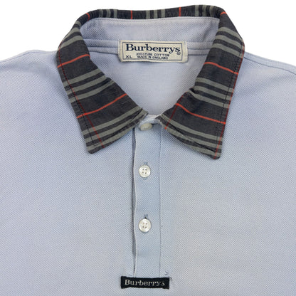 Vintage 90s Burberry Nova Check Collar Polo Shirt Size M | Medium, Blue