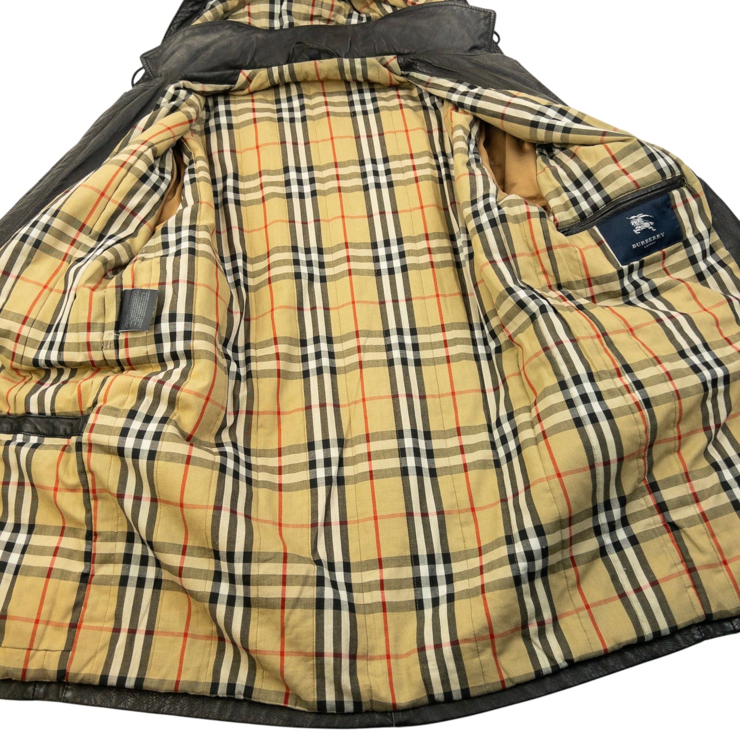 Vintage 2000s Burberry Nova Check Lined Leather Duffle Jacket Size M | O/S, Black