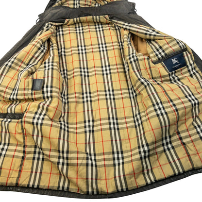 Vintage 2000s Burberry Nova Check Lined Leather Duffle Jacket Size M | O/S, Black