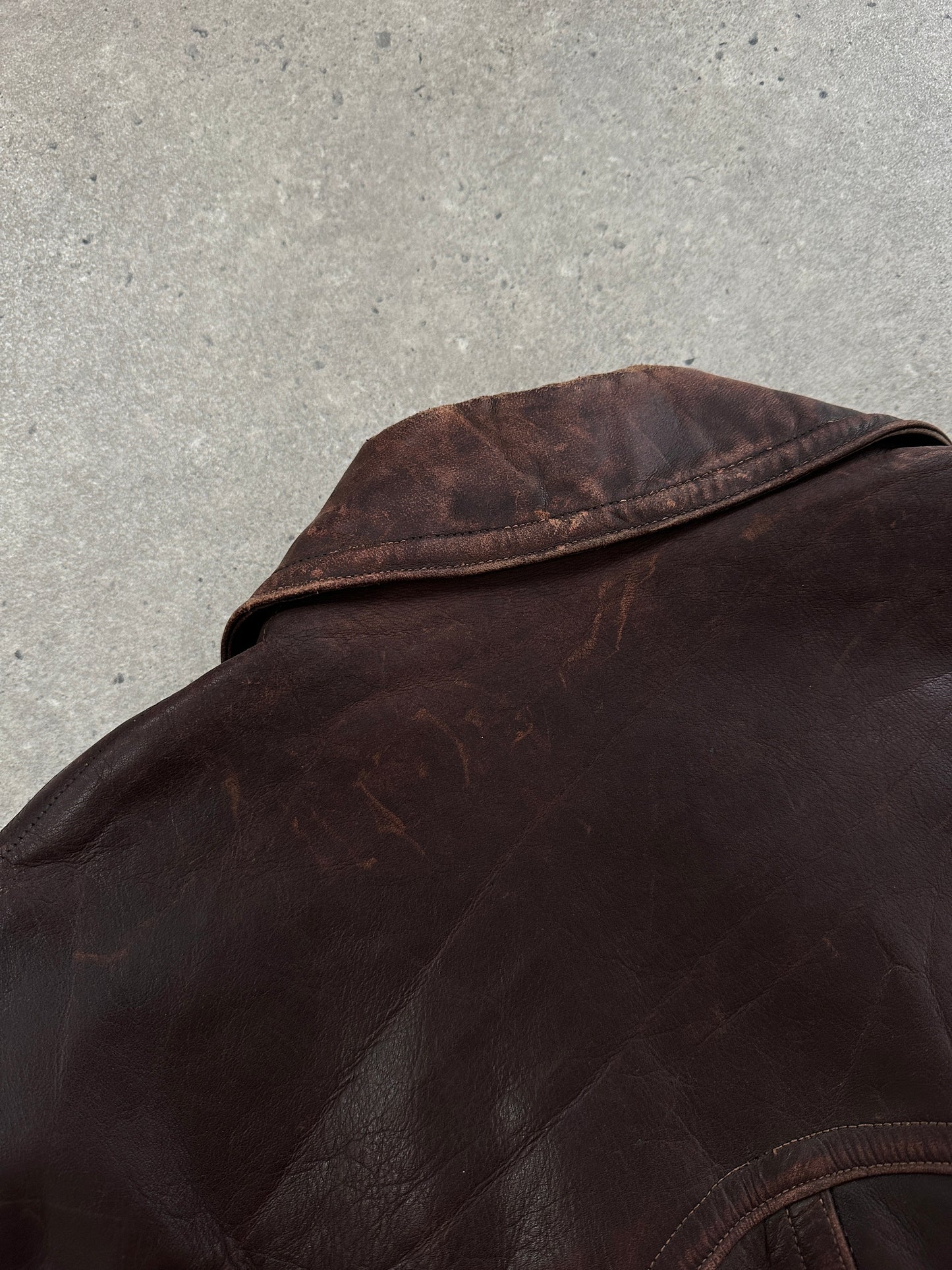 Vintage 1980s Distressed Leather Biker Jacket - L/XL