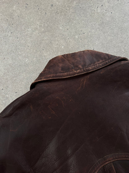 Vintage 1980s Distressed Leather Biker Jacket - L/XL