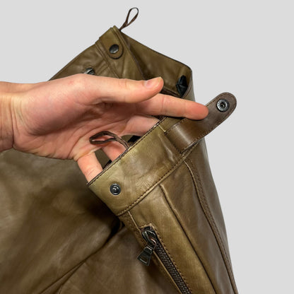 Prada Milano 00’s Khaki Brown Leather Moto Trousers - IT40
