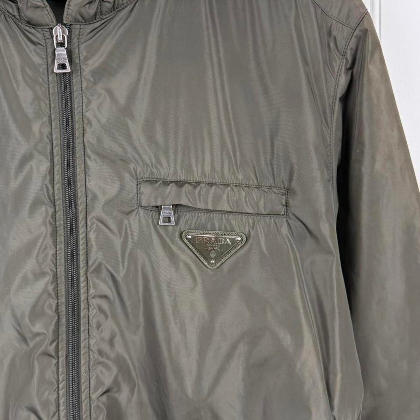 Prada Nylon Zip Hooded Jacket Khaki Green (XL) | Extra Large, Multicoloured