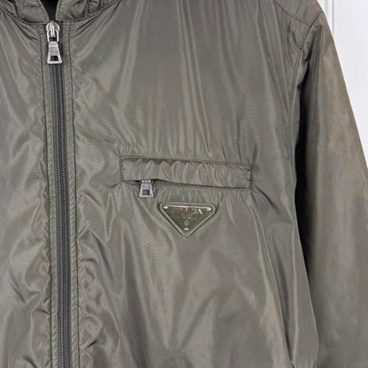 Prada Nylon Zip Hooded Jacket Khaki Green (XL) | Extra Large, Multicoloured