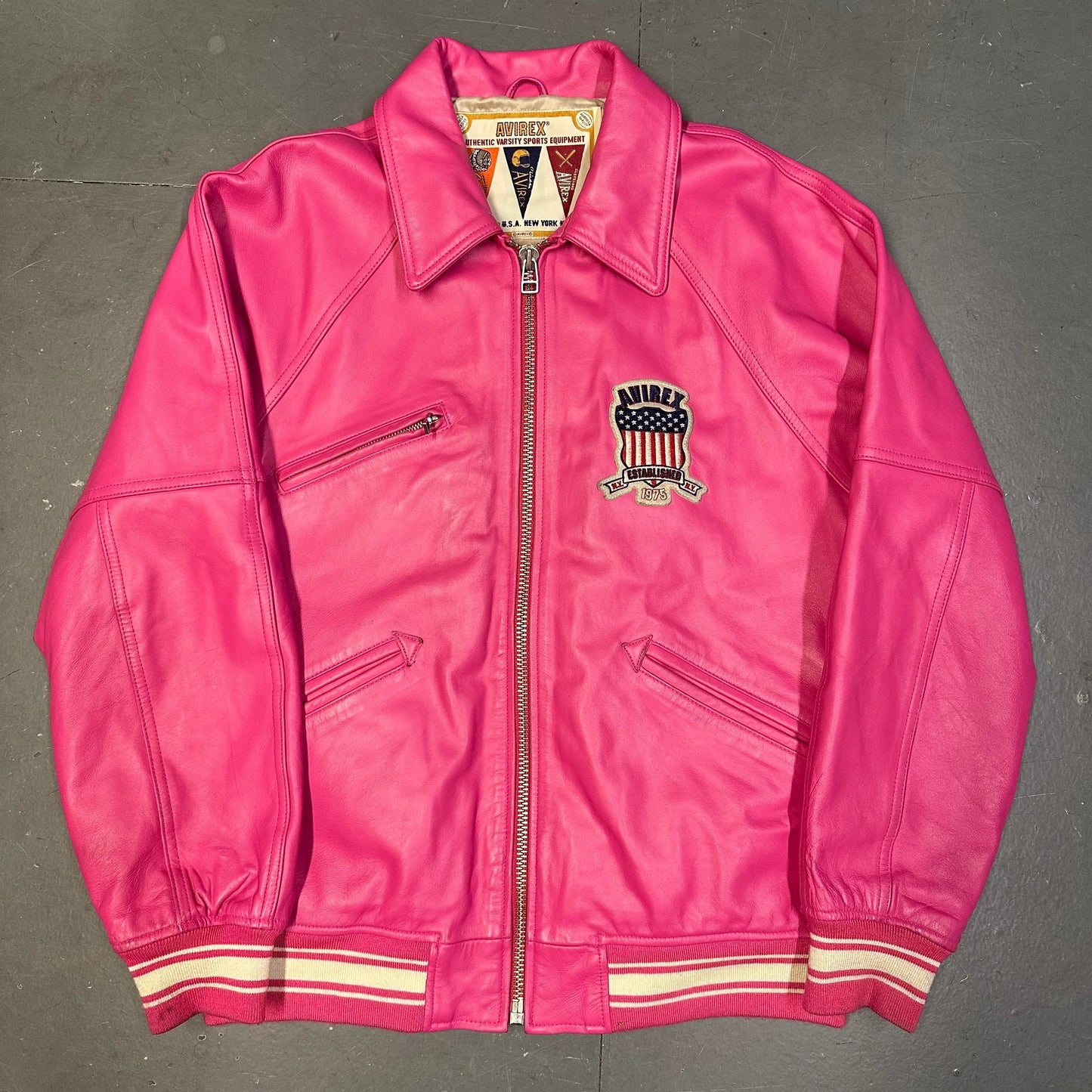 Avirex Icon Leather Jacket  In Pink (XL) | XL, Pink