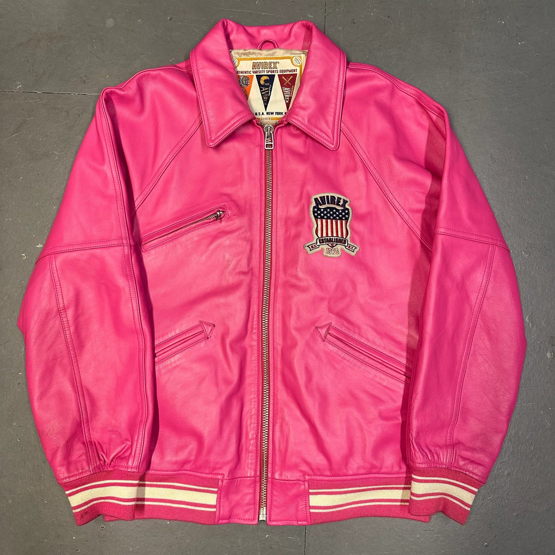Avirex Icon Leather Jacket  In Pink (XL) | XL, Pink